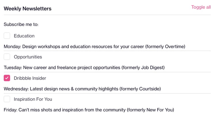 Types of Emails I can subscribe to