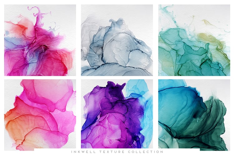alcohol ink paintings on a watercolor digital paper background in a wash of vibrant colors