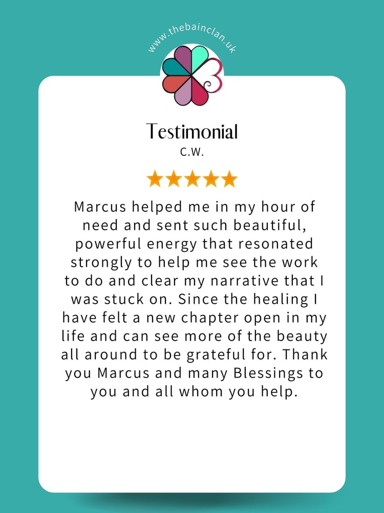 5 Star Testimonial by C.W. Marcus helped me in my hour of need and sent such beautiful energy