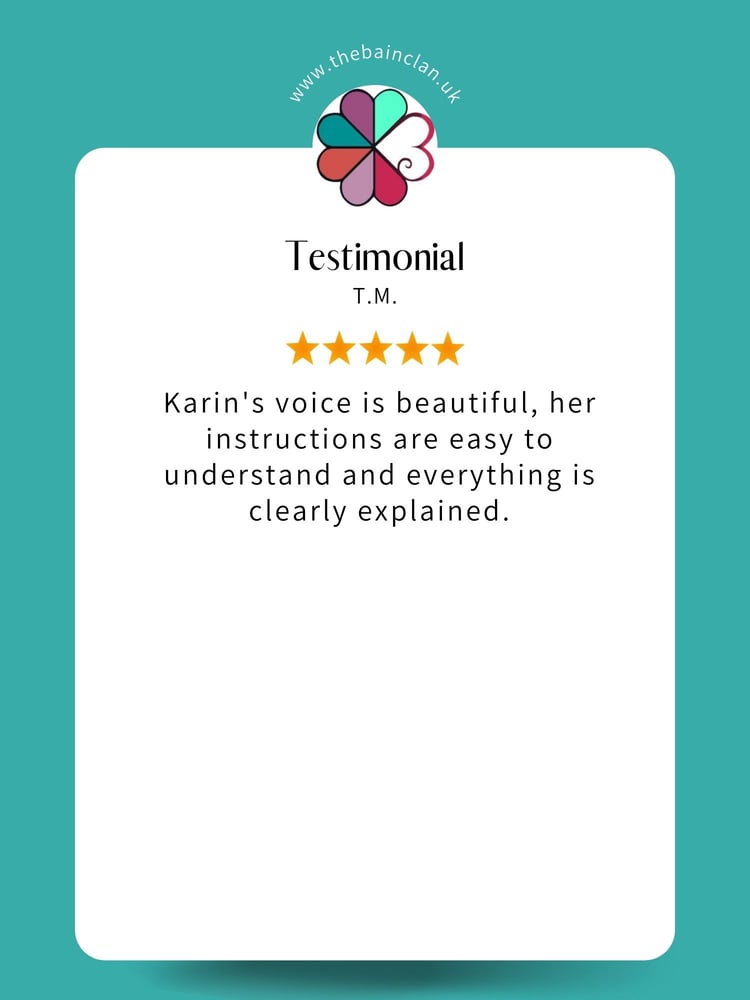 5 Star Testimonial by T.M. - Karin's voice is beautiful, her instructions are easy to understand