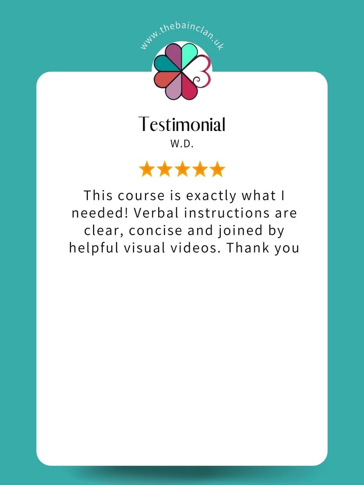 5 Star Testimonial by W.D. - This course is exactly what I needed! Verbal instructions are clear