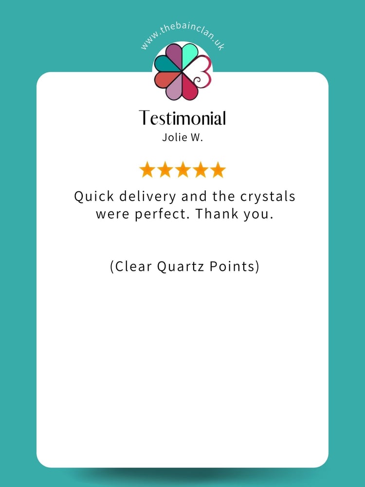 5 Star Testimonial by Jolie W. - Quick delivery and the crystals were perfect. Thank you.