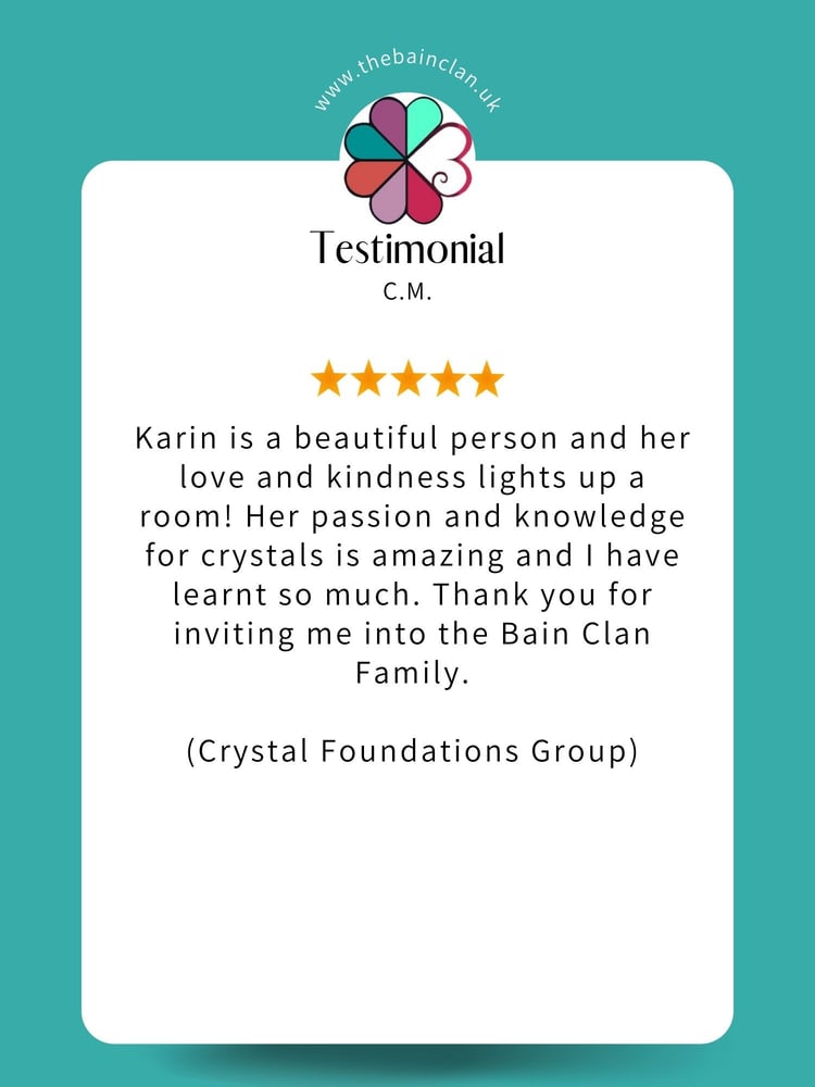 5 Star Testimonial by C.M. - Karin is a beautiful person and her love and kindness lights up a room.