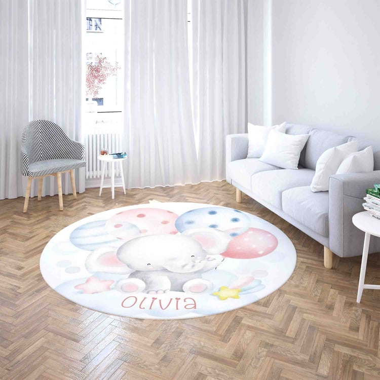 Spring Woodland Animals Nursery Round Rug - Main Image