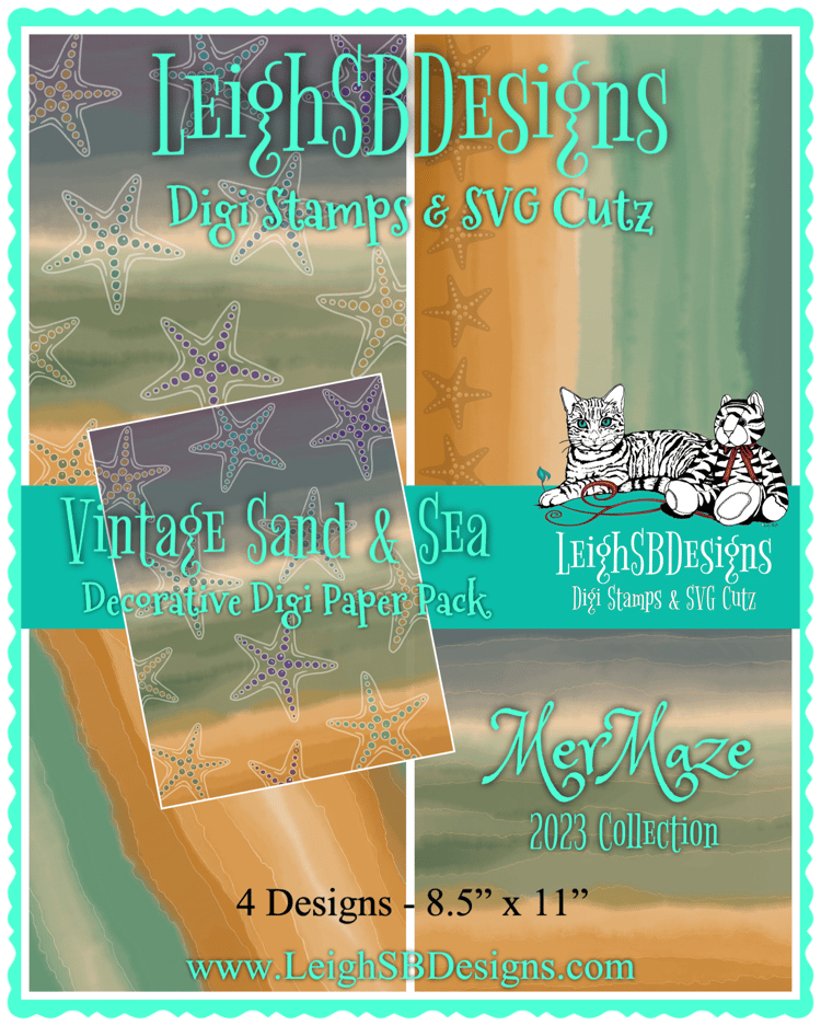 LeighSBDesigns Vintage Sand and Sea Decorative Digi Paper Pack