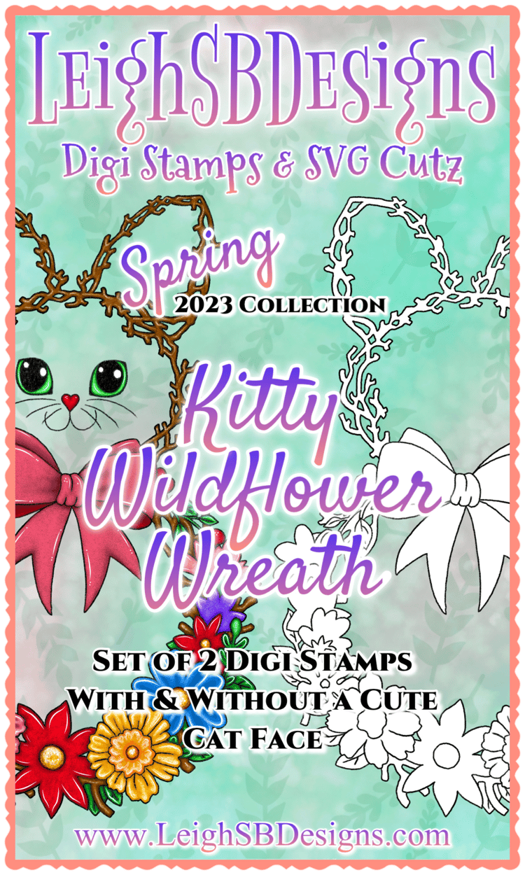 LeighSBDesigns Kitty Wildflower Wreath Digi Stamp set