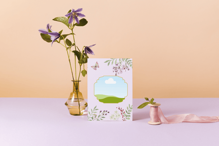 Watercolour Floral Folded Card Portrait | Customizable Canva Template | Digital. Mock outside front