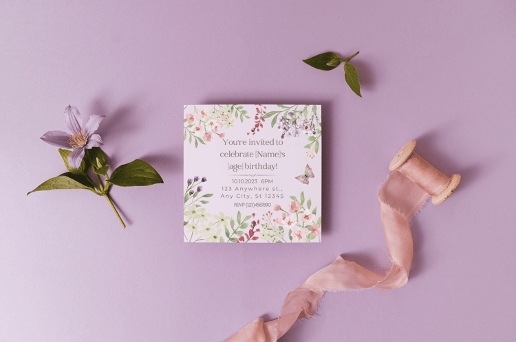 Watercolour Floral Invitation | Canva Template | Digital. Mock image