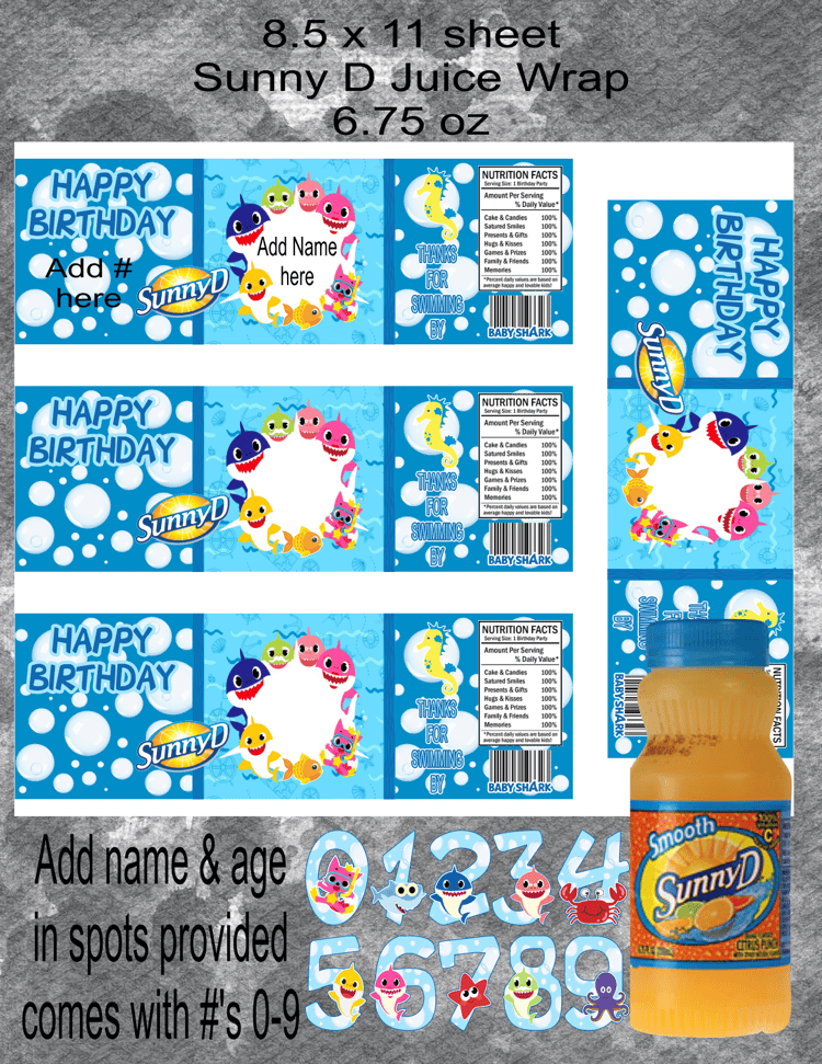 Blue Baby Shark Sunny D Bottle Wrap