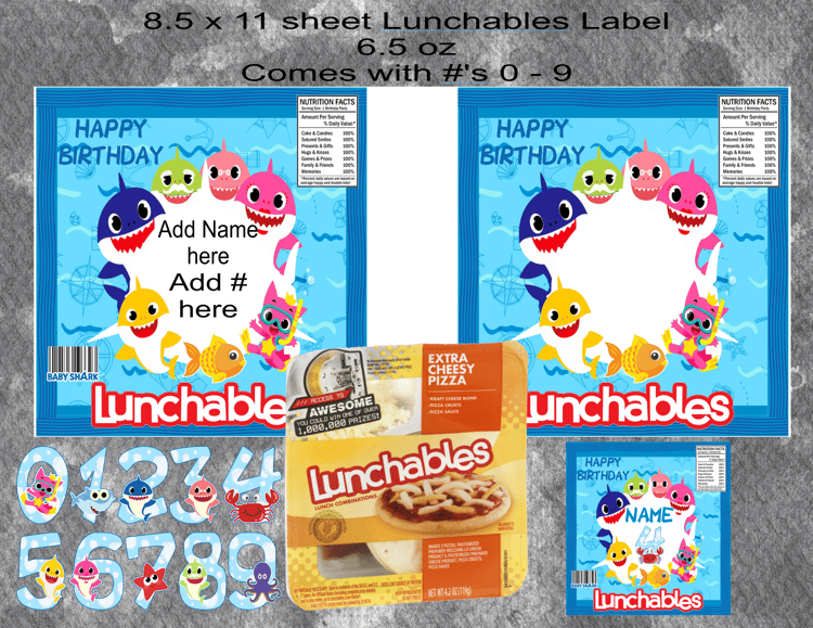 Blue Baby Shark Lunchables Label