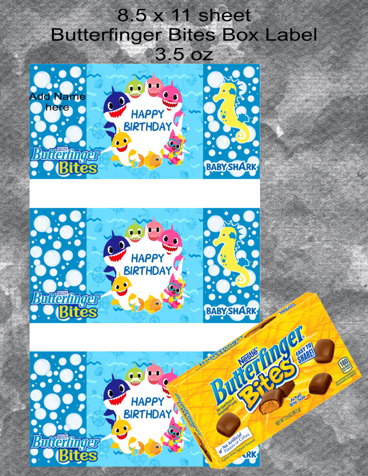 Blue Baby Shark Butterfinger Bites Label