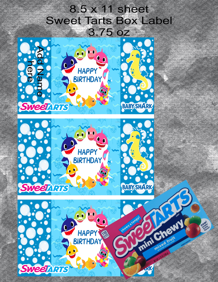 Blue Baby Shark SweetTarts Label