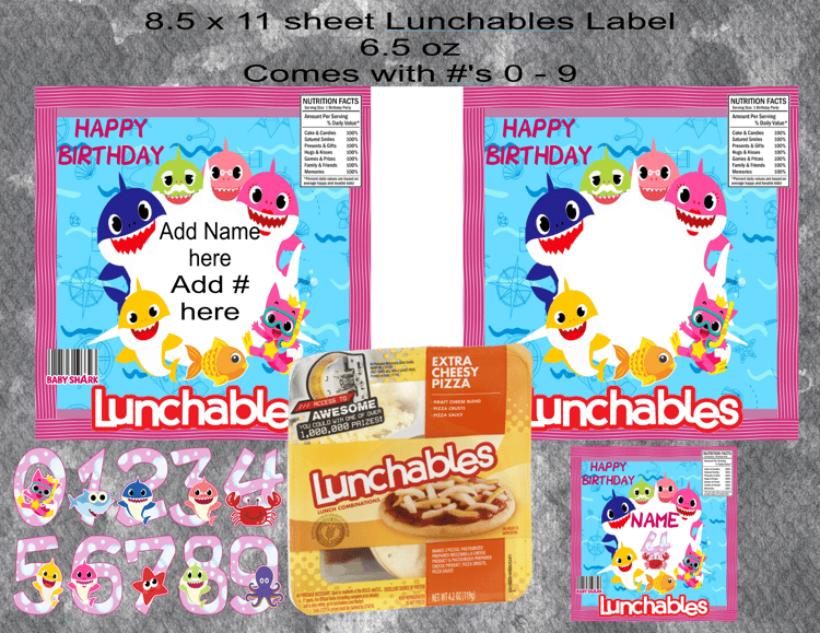 Pink Baby Shark Lunchables Label