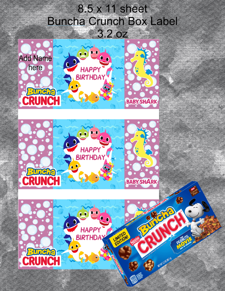 Pink Baby Shark Buncha Crunch Label