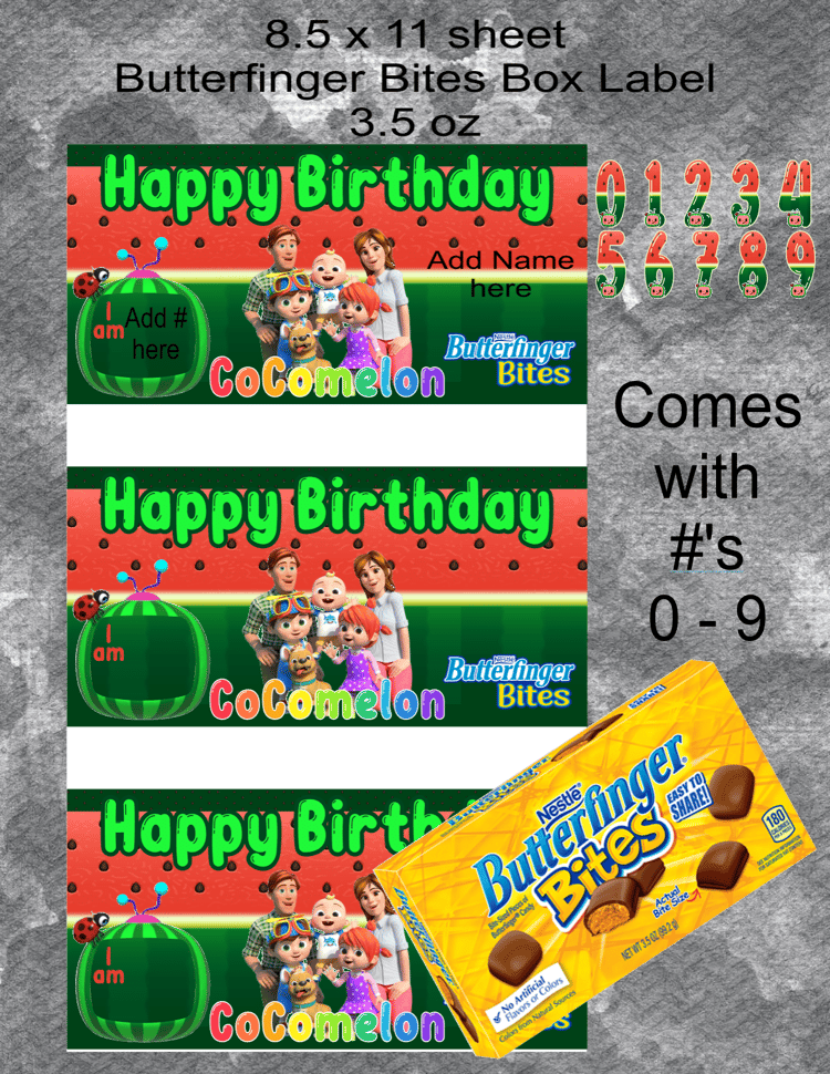 Cocomelon Butterfinger Bites Label