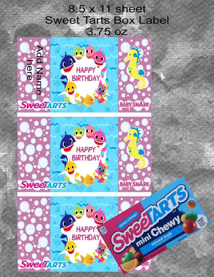 Pink Baby Shark SweetTarts Label