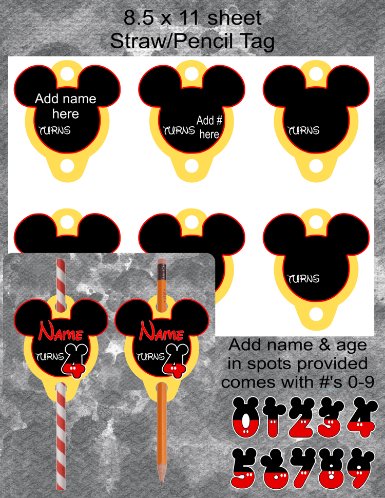 Mickey Straw/Pencil Tag