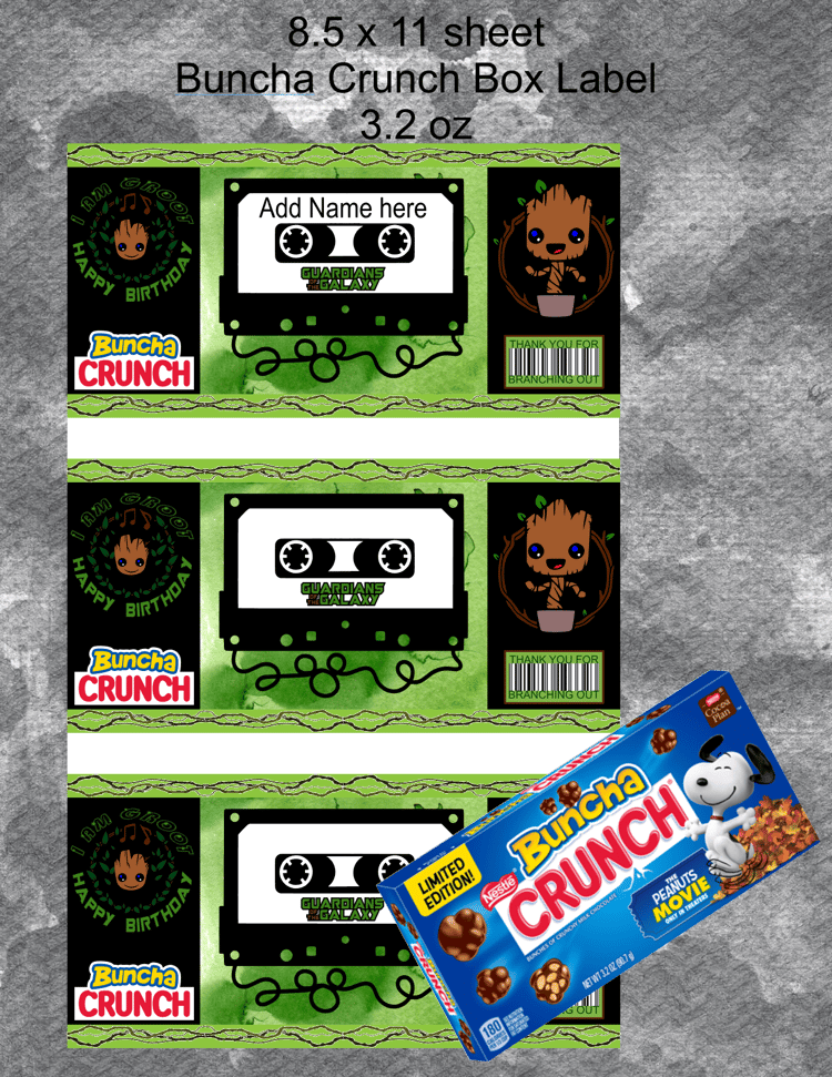 Groot Buncha Crunch Label