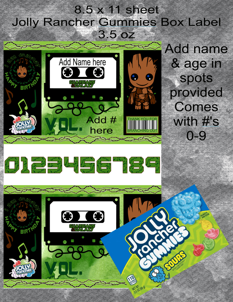 Groot Jolly Rancher Gummies Label