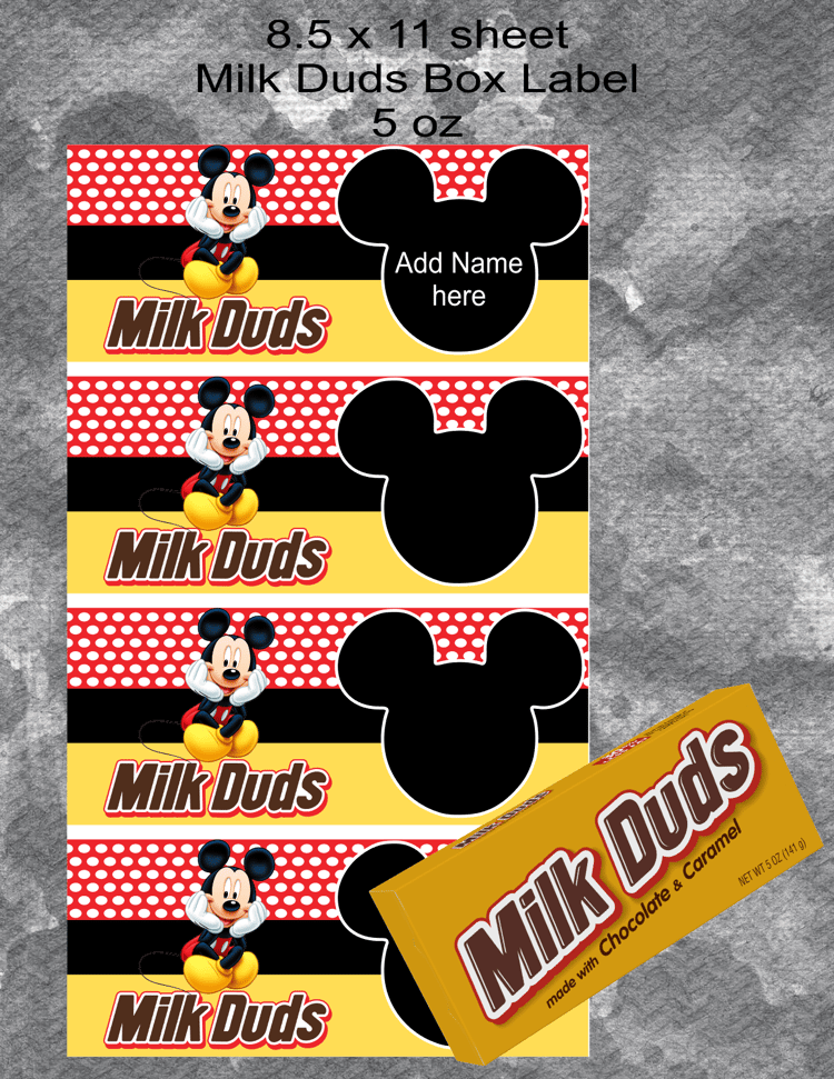 Mickey Milk Duds Label