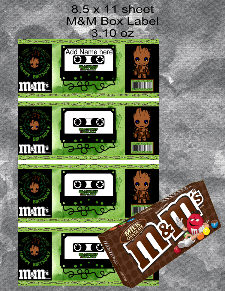 Groot M&M Box Label