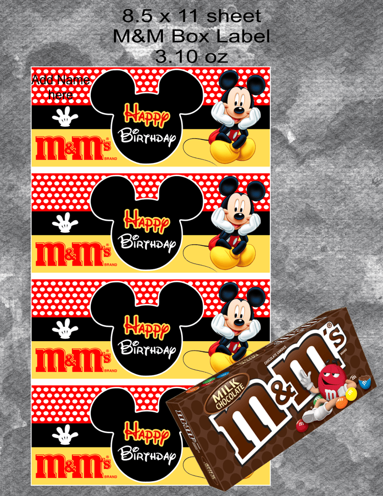 Mickey M&M Box Label