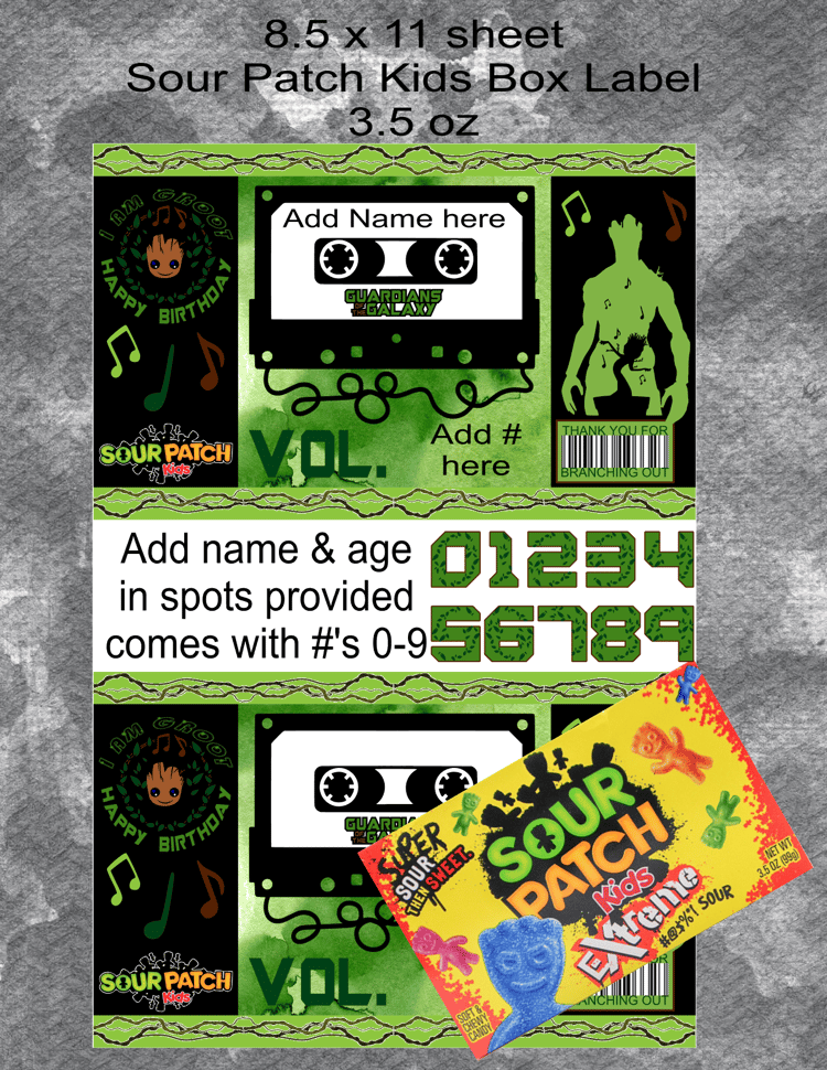 Groot Sour Patch Kids Label