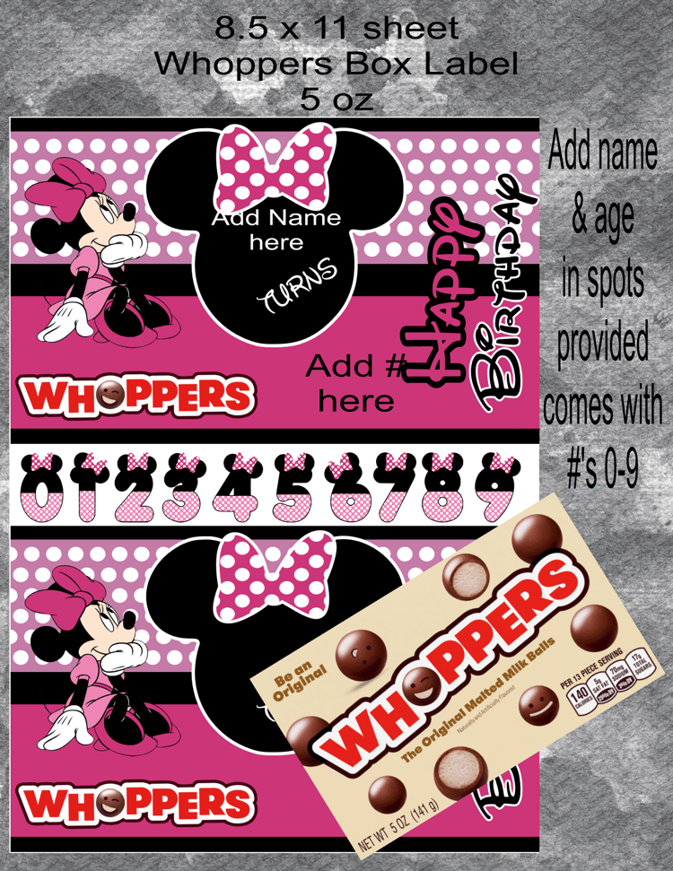 Minnie Whoppers Label