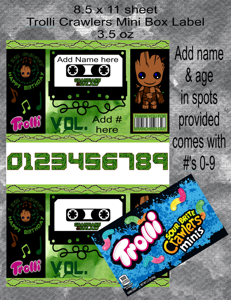 Groot Trolli Crawlers Label