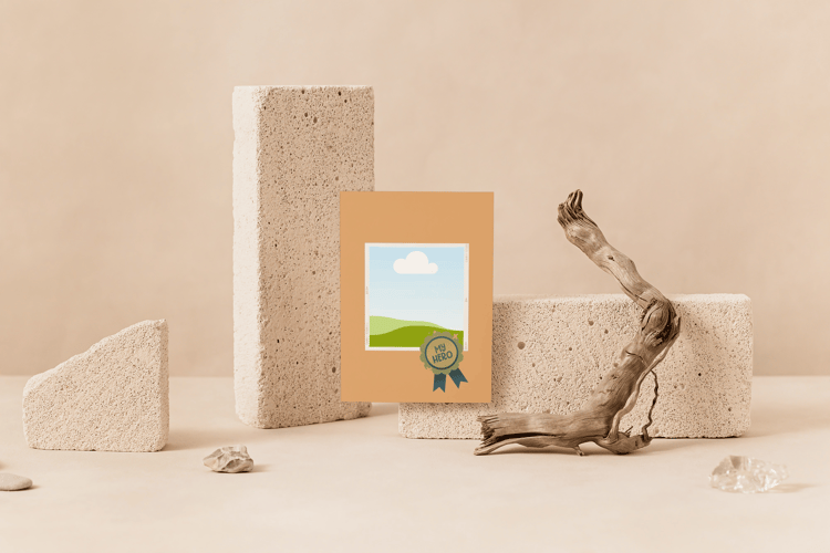 Customizable Father's Day Card Template - 'My Hero' badge and Photo Frames, mock image