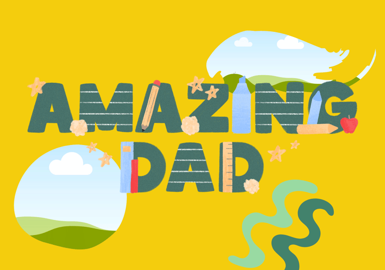 Customizable Father's Day Card Template - 'Amazing Dad' and Photo Frames, outside