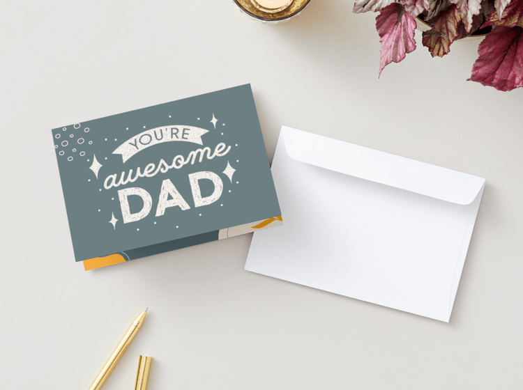 Customizable Father's Day Card Template - 'Awesome Dad' and Photo Frames, Landscape, mock image, outside front