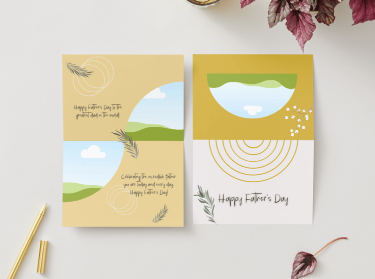 Customizable Father's Day Card Template - 'Semi Circle Shape' and Photo Frames, Landscape, mock image, outside and front
