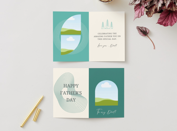 Customizable Father's Day Card Template - 'Lines and Shapes' and Photo Frames, Landscape, mock image, outside and inside