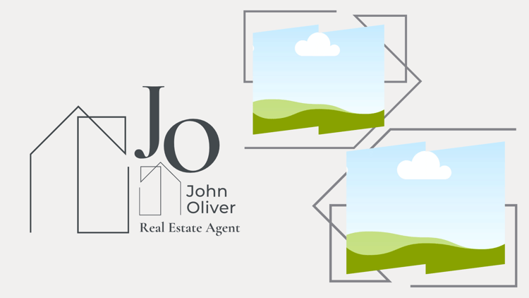 Customizable Modern, minimalist initials with house motif Facebook Cover Template for Canva - Small Business Branding, pale gray