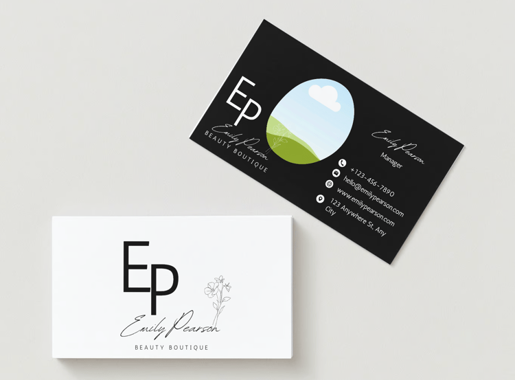 Customizable Modern initials with floral accents Business Card Template for Canva - Small Business Branding, mock white front