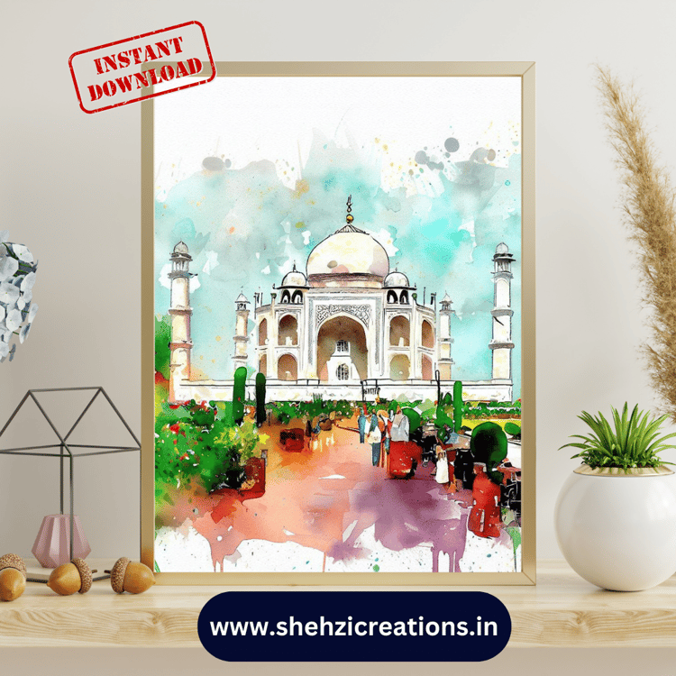 Enchanting Taj Mahal: Stunning Watercolor Art - Set of 5 - Instant Download