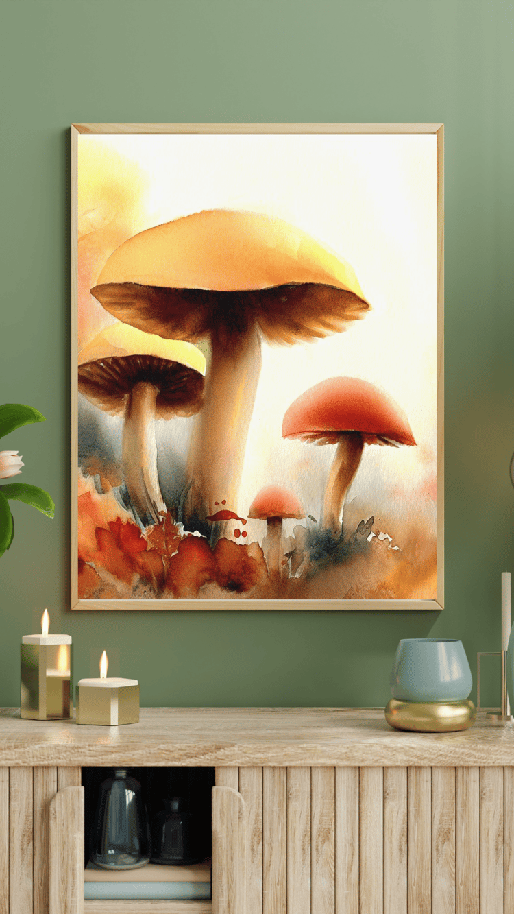 Nature's Palette: Watercolor Mushroom Painting - Vibrant Forest Art