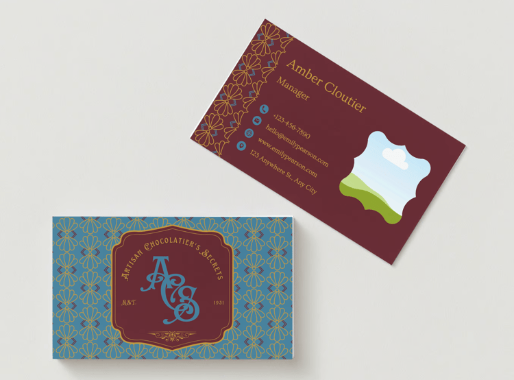 Customizable Classic, elegant initials in European style Business Card Template for Canva - Small Business Branding, mock turquoise front