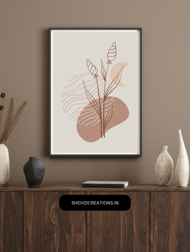 Mid Century Wall Art Set - Abstract Boho Line Art - Terracotta Home Decor