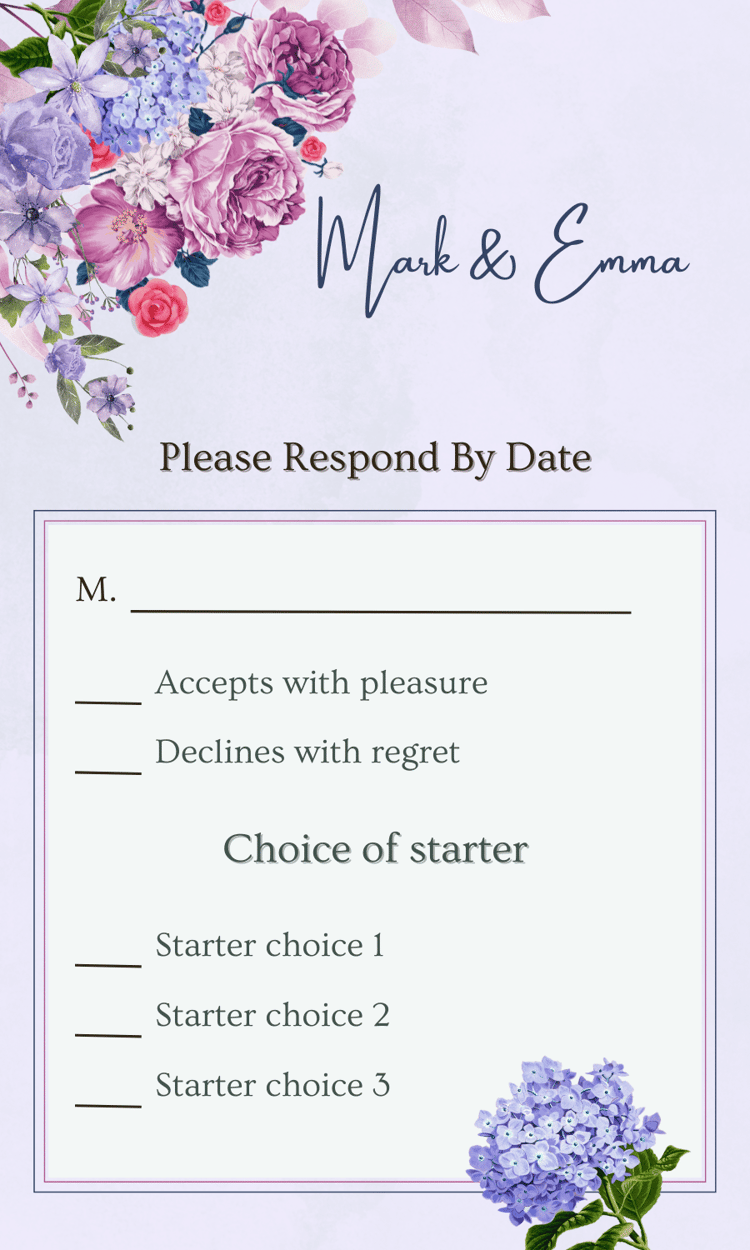Purple Full Bloom Floral RSVP Card | Customizable Canva Template | Digital. Design