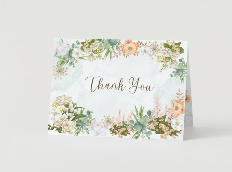 Vibrant Full Bloom Floral Folded Card Landscape | Customizable Canva Template | Digital. Mock outside front