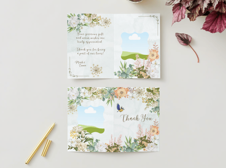 Vibrant Full Bloom Floral Folded Card Portrait | Customizable Canva Template | Digital