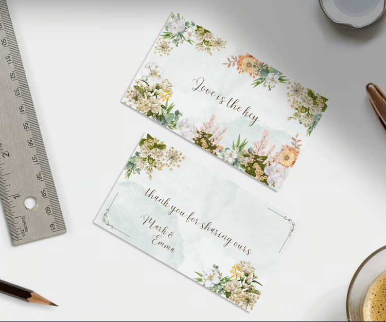 Vibrant Full Bloom Floral Gift/Favor Tag | Customizable Canva Template | Digital. Mock front and back