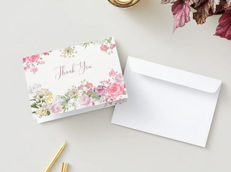 Lush Floral Folded Card Landscape | Customizable Canva Template | Digital. Mock outside front