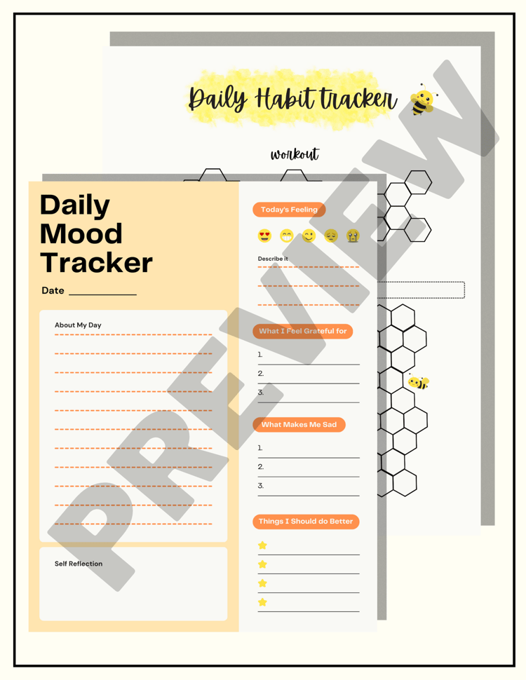 Daily Mood Tracker and Habit Tracker Bullet Journal Planning System Self Help Journal Gratitude Journal