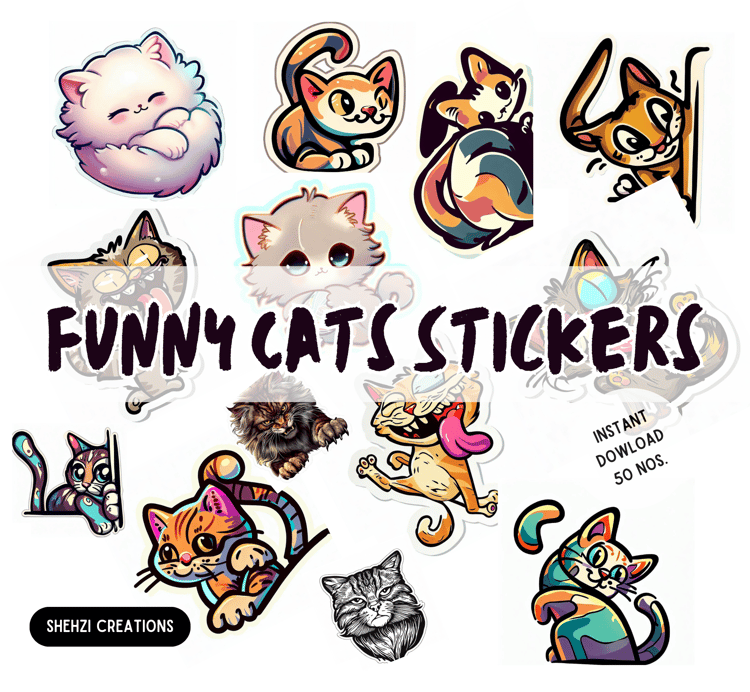 Get Pawsitively Amused with Funny Cat Stickers - Instant Download