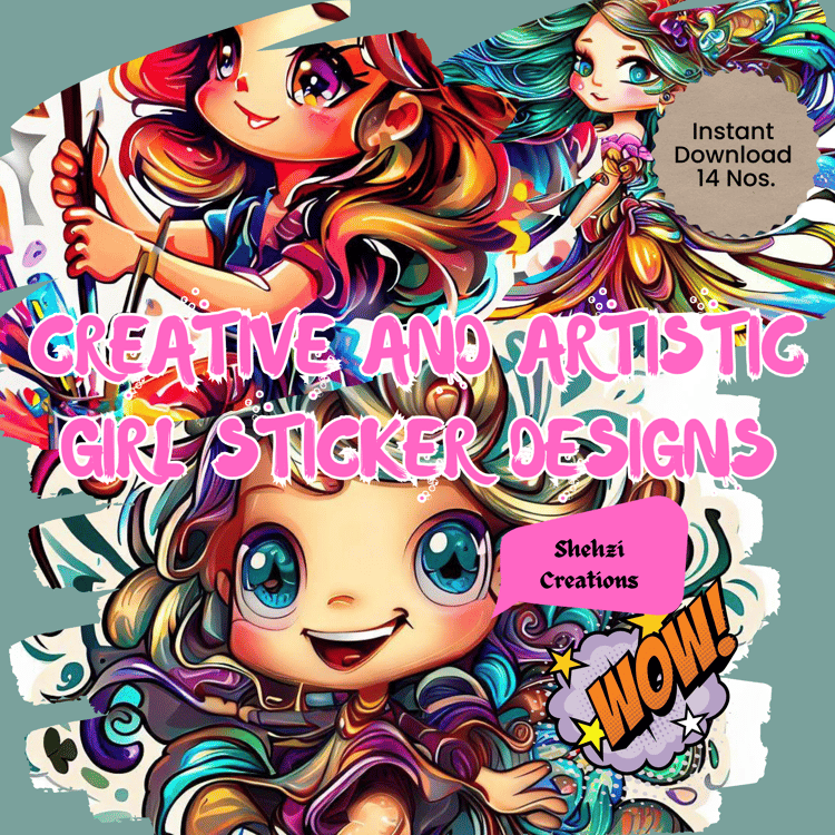 Expressive Creative and Artistic Girl Sticker Design - Instant Download