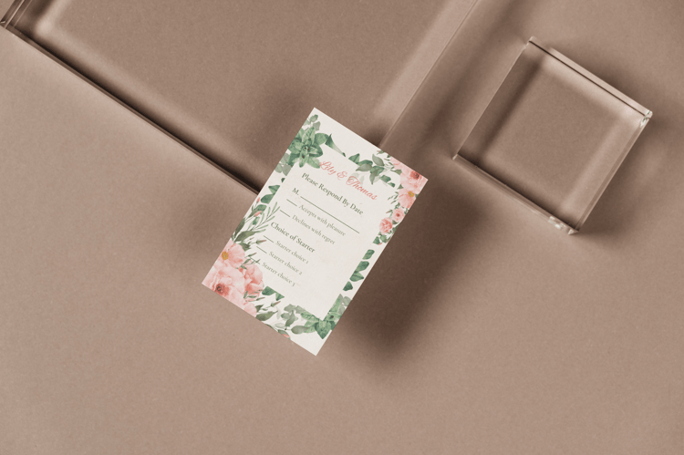Elegant Pink Rose Wedding RSVP Card | Customizable Canva Template | Digital Download. Mock Front