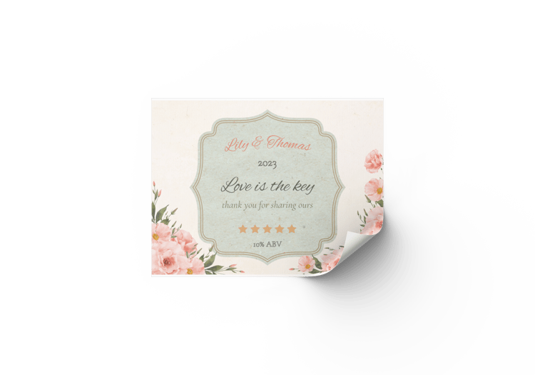 Elegant Pink Rose Wedding Sticker Label 4"x3" | Customizable Canva Template | Digital Download. Mock sticker